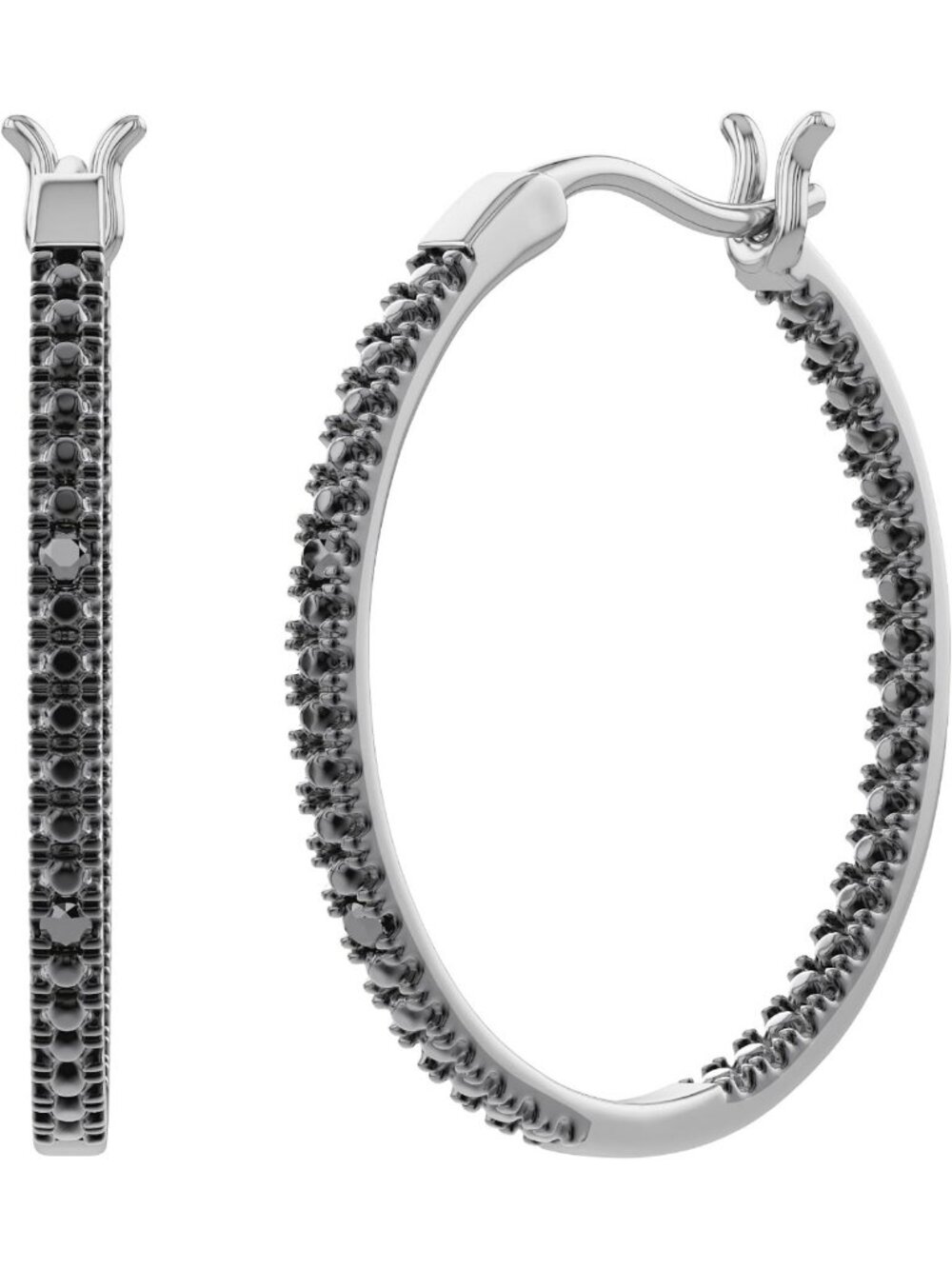 Stylish Big Hoop Earrings for Women with Black Natural Diamonds - Chic Accessory